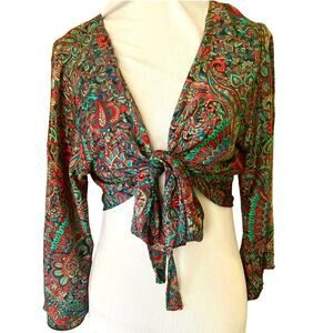 Bigg Bull Silk Boho Paisley Wrap/Tie Shirt, One Size, Stunning colors!